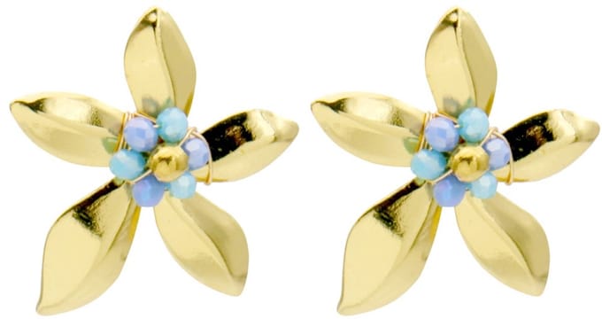 Oorbellen - RVS - bloem - blauw - 3,5 cm
