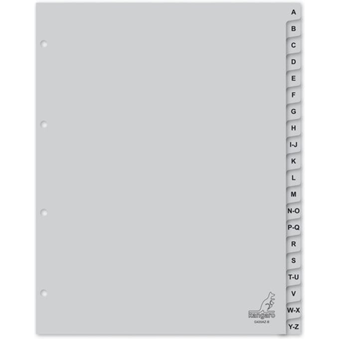 Kangaro tabbladen - A4 - PP 120 micron - grijs - 4-gaats - 20-delig letters A-Z - extra breed