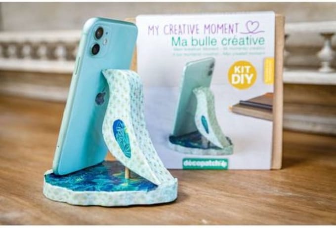 Decopatch My Creative Moment DIY pakket telefoonhouder vogel en opbergdoosje.