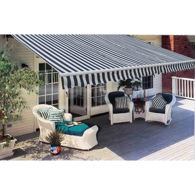 vidaXL - Luifel - handmatig - uittrekbaar - 300 - cm - blauw/wit
