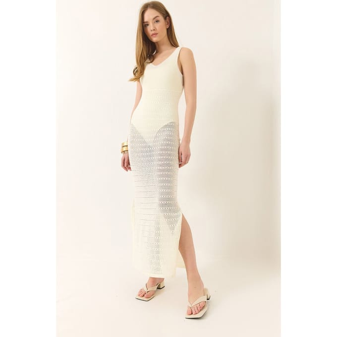 V-hals Midi Split Jurk