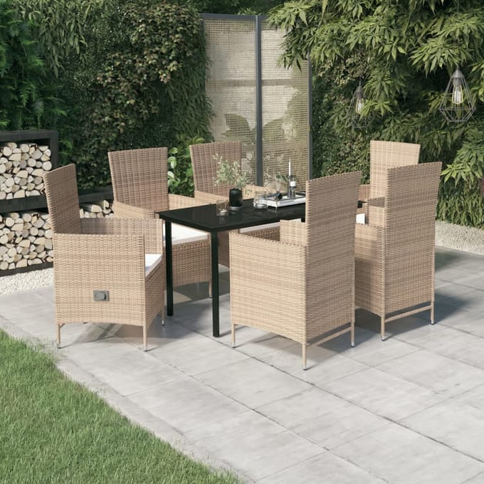 vidaXL - 7-delige - Tuinset - met - kussens - beige