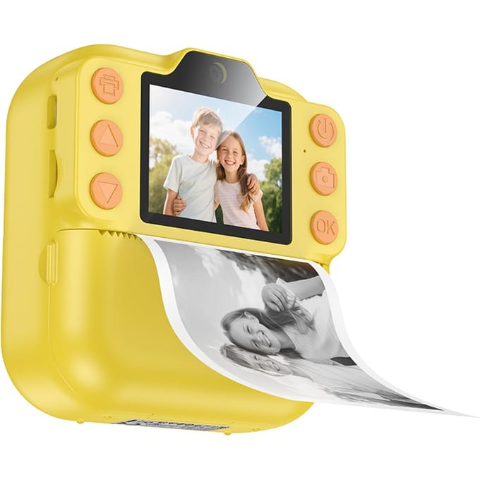 Hoco Kinder Instant Print Camera - Direct Printen Zonder Inkt - Dubbele Lens & Video - Kindercamera met Filters - Geel