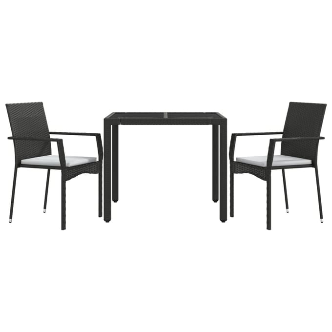 vidaXL - 3-delige - Tuinset - met - kussens - poly - rattan - zwart