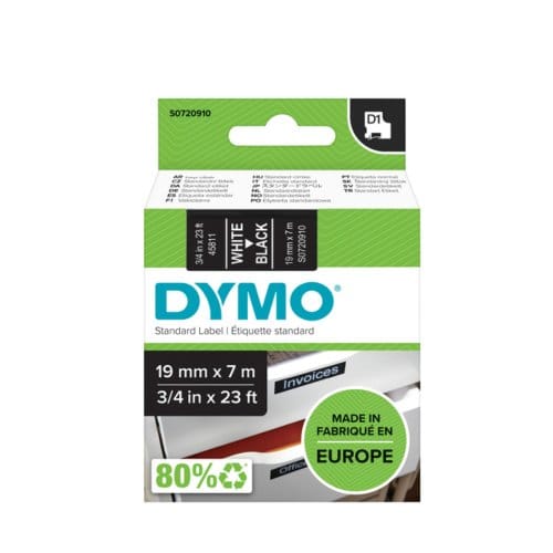 DYMO D1 Labels Wit Print on Zwart 19mm x 7m Self-Adhesive Labels for LabelManager Label Printers Authentic