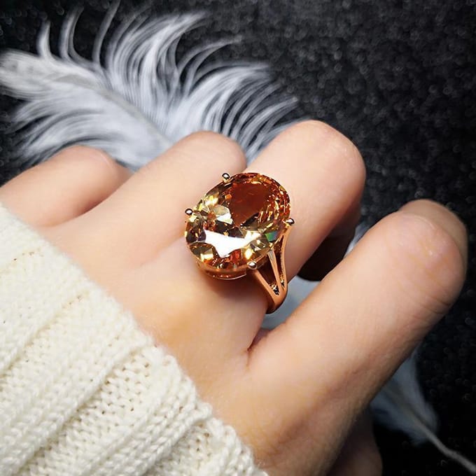 Bague en citrine ovale surdimensionnée à design tridimensionnel luxe exagéré style palais marque dames bijoux resizable brown