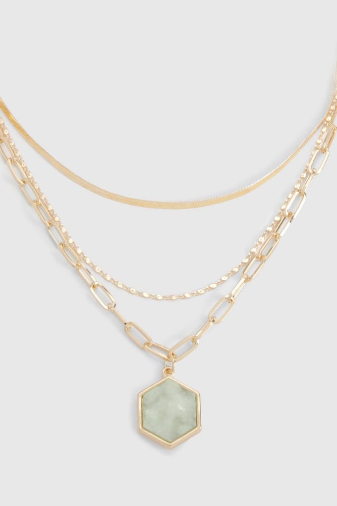 boohoo Dames Groene Steen Drop Ketting | Gold