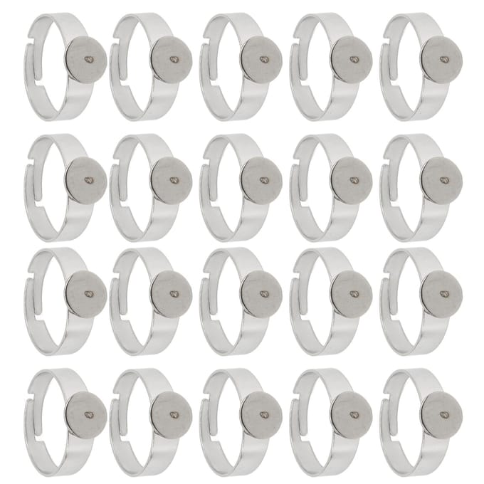 20 PCS Bague Vierge 8mm Réglable Acier Inoxydable DIY Base de Bague Plate pour Bagues DIY Bijoux DIY white