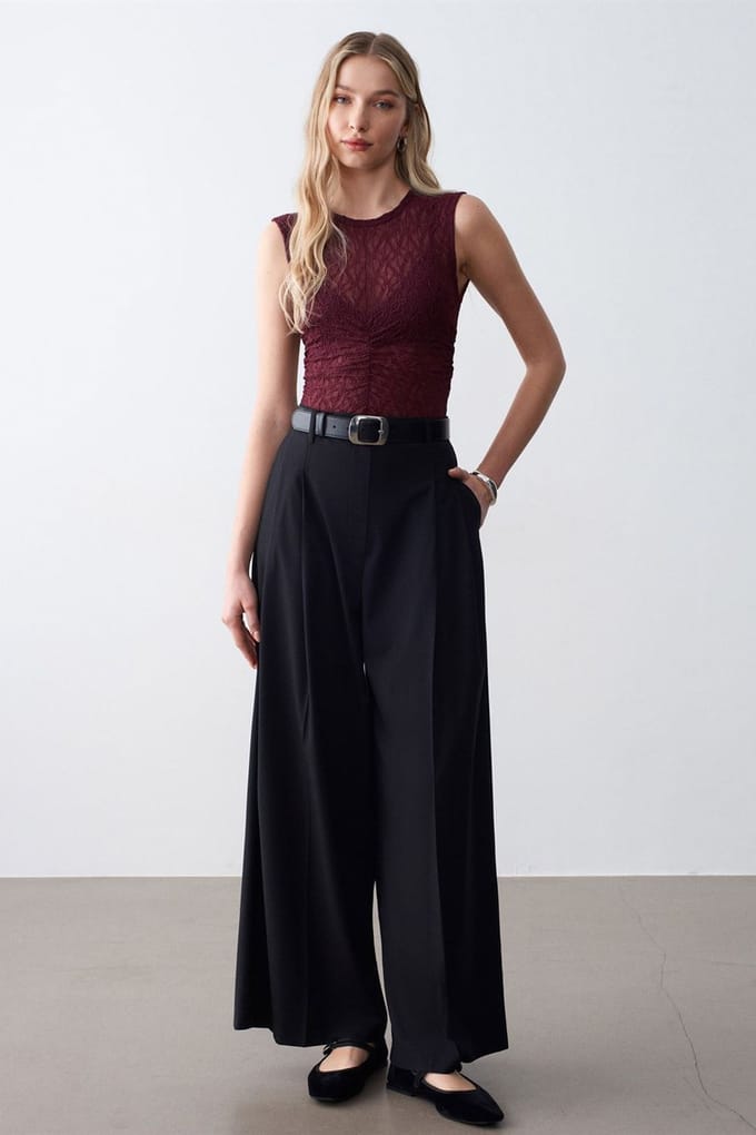 Vrouwen Hoge Taille Wijde Pijpen Crêpe Broek