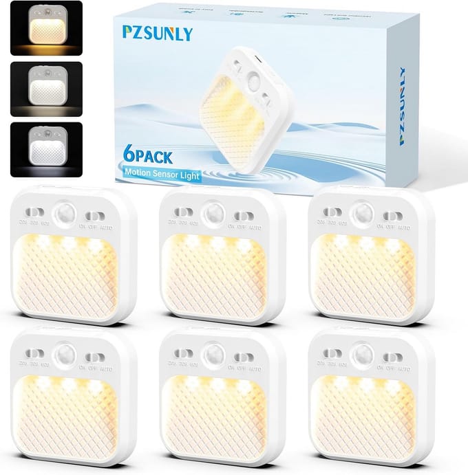 Set van 6 Draadloze LED Nachtlampjes met Bewegingssensor en Oplaadbare Accu - 3 Kleurmodi
