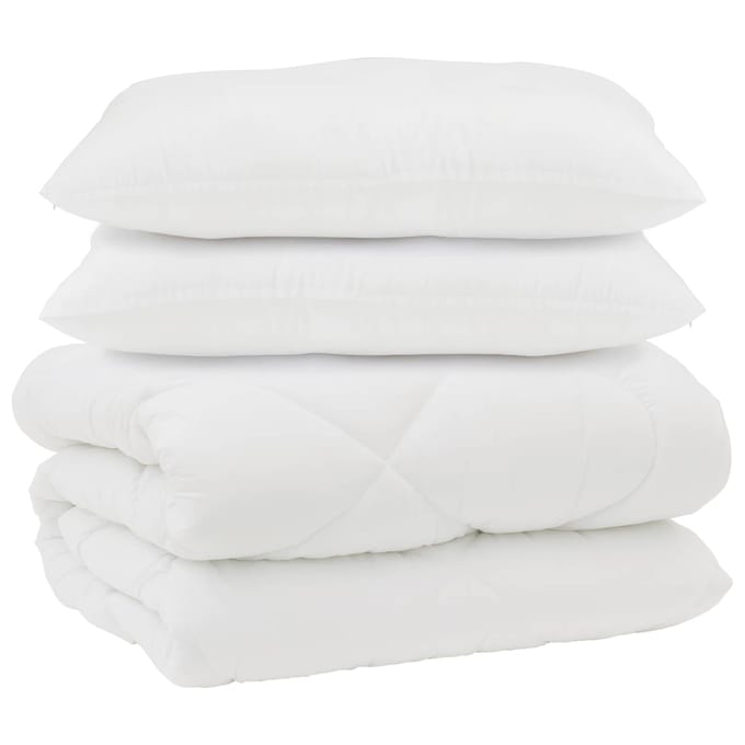 vidaXL - Dekbed - met - Kussens - met - kussen - 3 - st - Wit - Microfiber - en - Donsveer