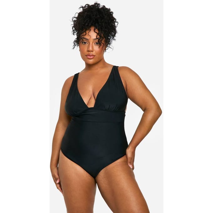 boohoo Dames Plus Tummy Control V-hals Badpak | Black | Maat: 22
