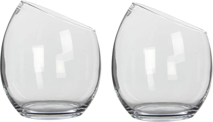 Mica Decorations schuine bloemvaas/sierschaal - 2x - transparant gerecycled glas - D23 x H25 cm
