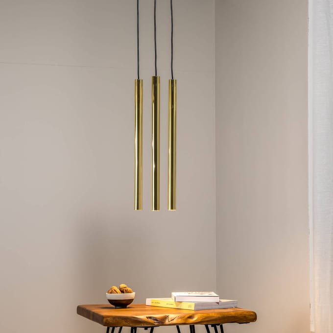Euluna Hanglamp Sone, baldakijn rond, 3-lamps, messing