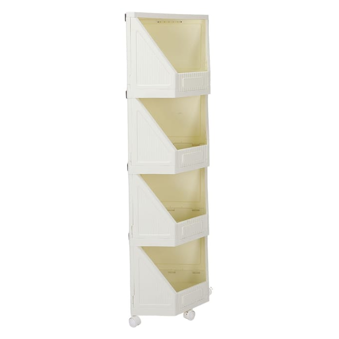 Hoekkast met 4 Verrijdbare Wielen Hoekplank Standaard Boekenkast voor Kleine Ruimte Badkamer white