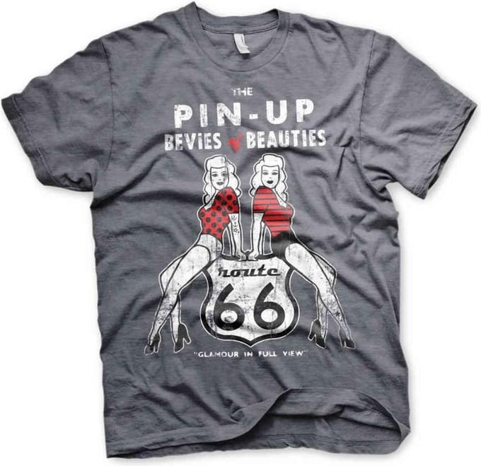 Route 66 Heren Tshirt -S- Pin-Ups Grijs