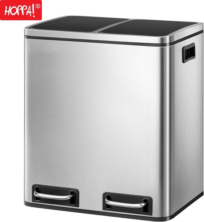 Hoppa! | Prullenbak 30L | Zilver | Metaal | 41 x 36 x 47 cm (B x D x H)
