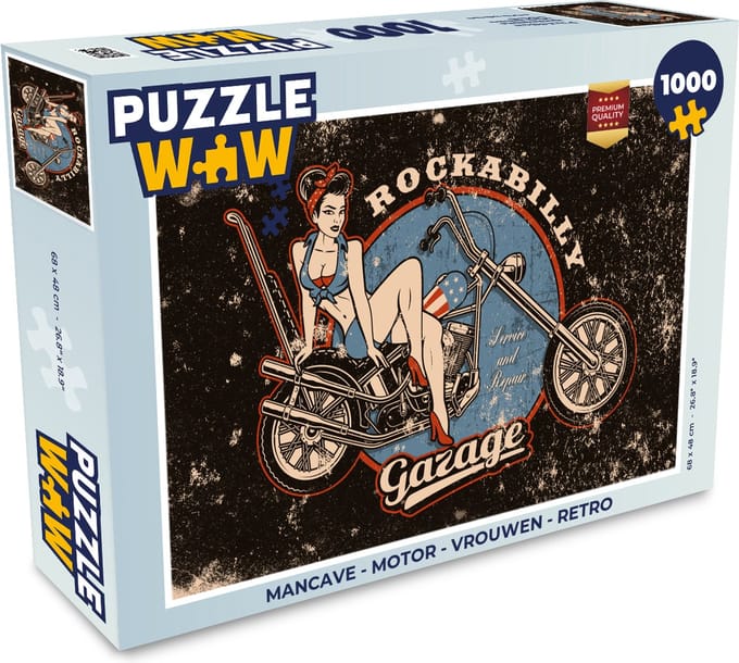 Puzzel Mancave - Motor - Vrouwen - Retro - Legpuzzel - Puzzel 1000 stukjes volwassenen