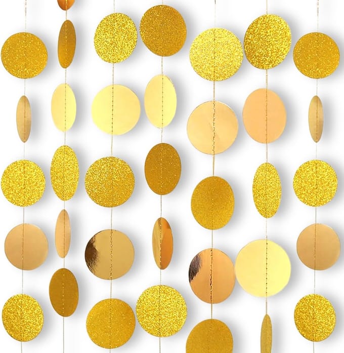 Papieren Slinger - Cirkel Stippen - Feest Decoratie - Gouden Glitter Effect - 5 Stuks 4 Meter - Goud