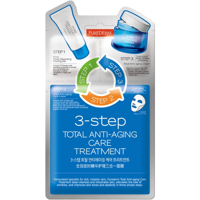 PUREDERM - TRAITEMENT ANTI-ÂGE TOTAL 3 étapes, traitement coréen pour le visage, 1,5g + 22g + 1,5g