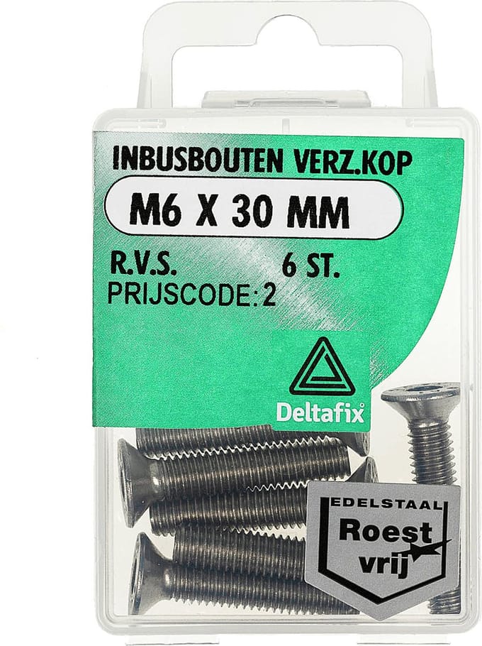 Deltafix - Inb.bout verz.kop m6x30mm rvs 6st