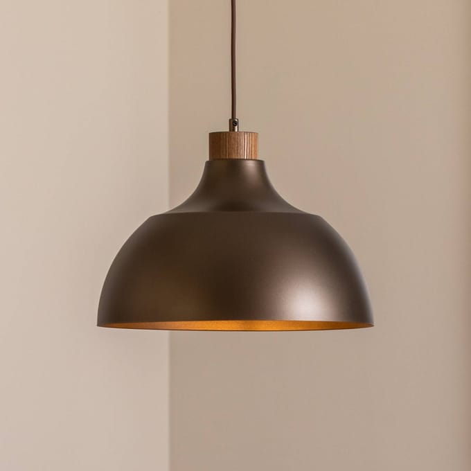 TK Lighting Hanglamp Kaitt, bruin, Ø 34 cm, houten detail
