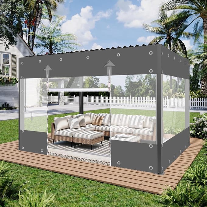Transparant Zeil - PVC Afdekzeil - Terras Beschermen - Versterkte Constructie - 3m x 4m - Grijs