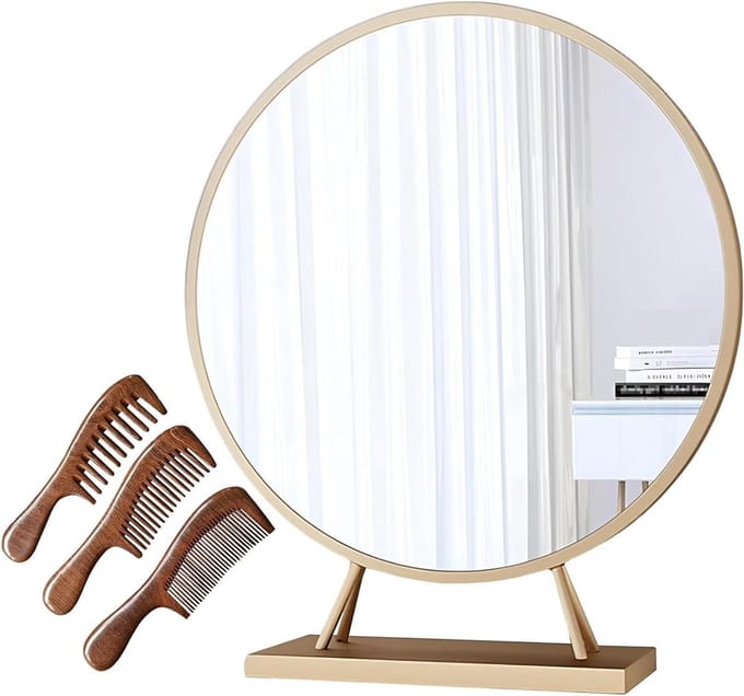 Ronde Make-up Spiegel - Cosmetica Spiegel - Schoonheidsverzorging - Stabiele A-Frame Basis - 40 cm - Goud