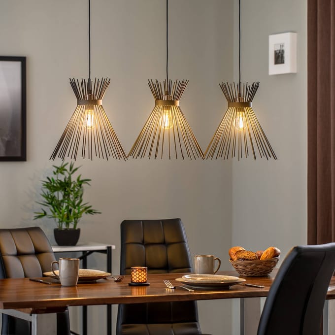 Opviq Hanglamp Kirpi 3088 3-lamps lineair zwart
