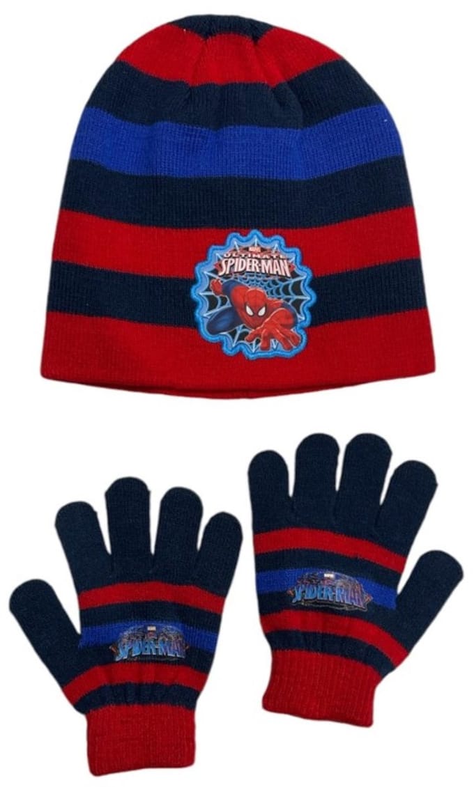Marvel Spiderman Set - Muts en Handschoenen - Rood/Zwart - Maat One Size - ± 3-6 jaar