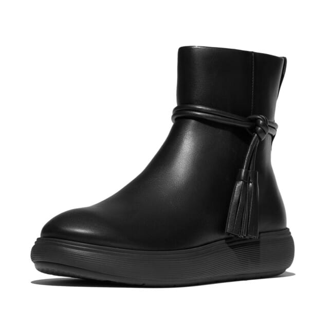 FitFlop IQ-Comff Tassel Leather Short Boots ZWART - Maat 37