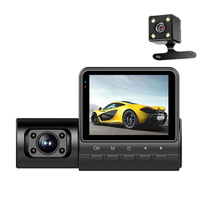 Caméra de tableau de bord DVR 1080P, 3 objectifs, caméra avant, intérieure et arrière, enregistreur de conduite, écran 2 pouces, Dashcam noir