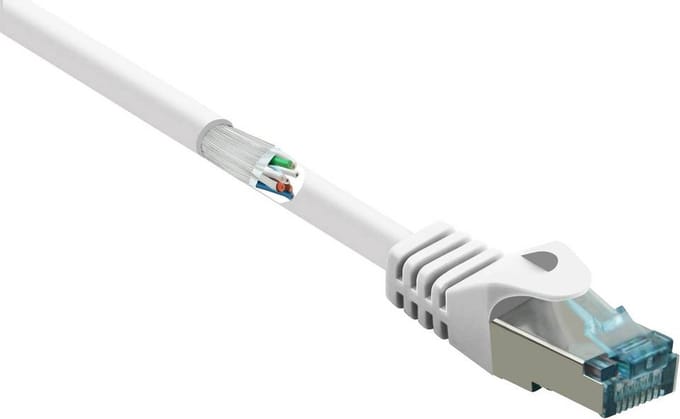 Renkforce RF-5043912 RJ45 Netwerkkabel, patchkabel CAT 6A S/FTP 10.00 m Wit Snagless, Vlambestendig 1 stuk(s)