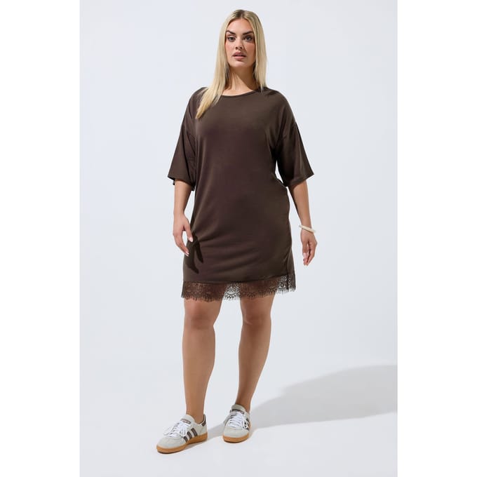 Limited Collection Bruine Minijurk Met Kanten Afwerking Size 40