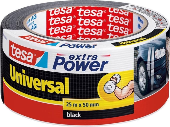 Tesa Ducttape - 2x rol - extra power - universeel - zwart - 25 meter x 5 cm