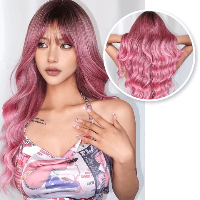 SassyGoods Roze Pruik - Wig Pruiken Dames Lang Haar - Wasbaar - 65 cm