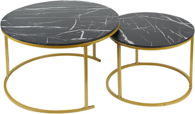 Set van 2 Uitschuifbare Salontafels Rond Zwart/Goud