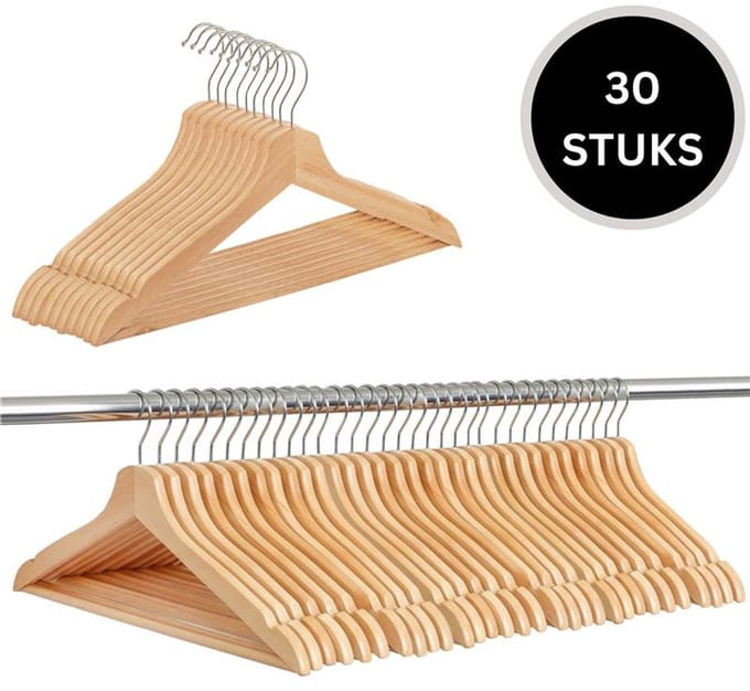 Springos Kledinghangers | Kledinghanger | 30 Stuks | Naturel