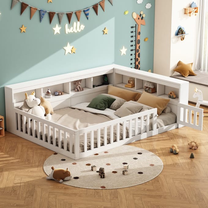 MODFU Bedframe 140x190 cm – Met opbergruimte, stopcontact & USB – Wit