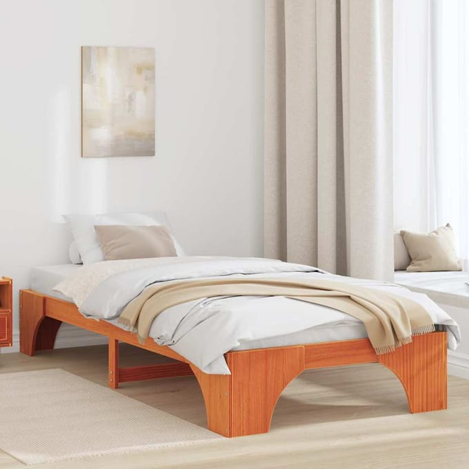 vidaXL - Bedframe - Wasbruin - 90 - x - 200 - cm - Massief - grenenhout