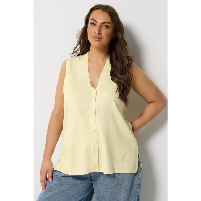 Yours Geel Gebreid Gilet Size 58-60