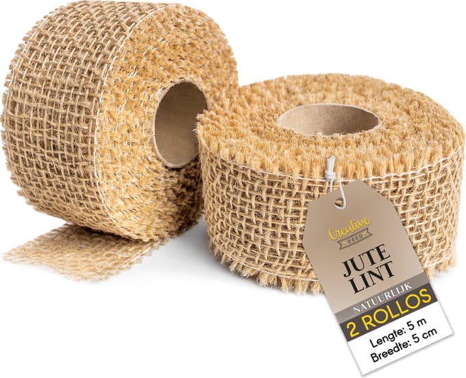 Creative Deco 2 x Rol Jute Lint | 5 cm Breed 5 m Lang | DIY Handwerk Cadeauverpakking Boho Bruiloft Feest