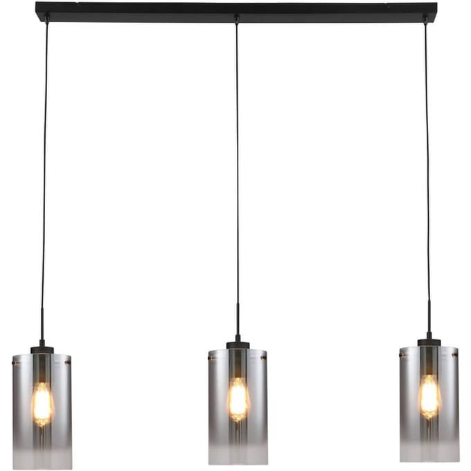 Freelight Ventotto hanglamp, zwart/rook, lengte 105 cm, 3-lamps.