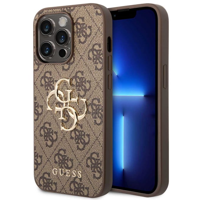 Guess 4G Metal Logo Back Case - Geschikt voor Apple iPhone 15 Pro (6.1") - Bruin