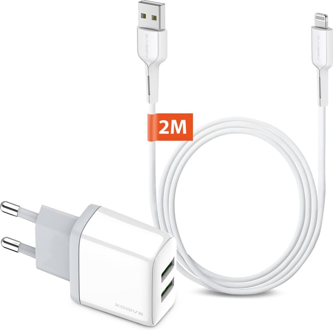Dual USB Lader met geschikt voor iPhone Oplader Kabel 2 Meter