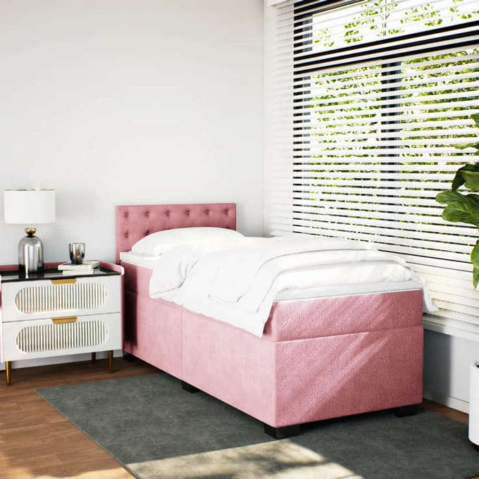 vidaXL - Boxspring - met - matras - fluweel - roze - 90x190 - cm
