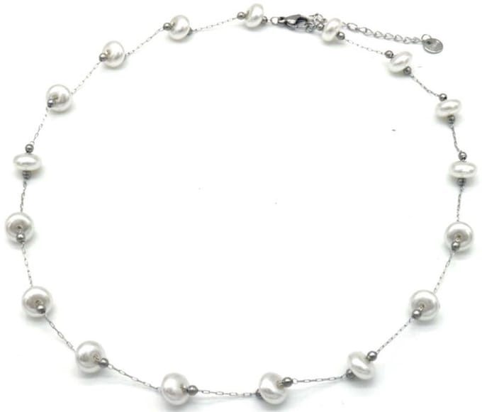 Ketting met Parels - RVS - Lengte 39-44 cm - Zilverkleurig