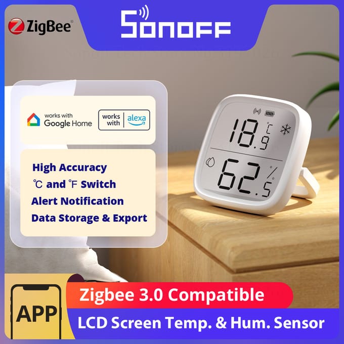 SONOFF SNZB-02D ZigBee mini-sensor, intelligente temperatuur- en vochtigheidssensor, hygrometer, binnenthermometer, lcd-display, 5S-vernieuwing, compatibel met Alexa/Google Home/Home Assistant.