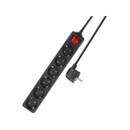 ACT Stekkerdoos met lichtgevende schakelaar, 6 sockets, 3 m, zwart AC2465
