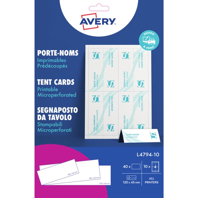AVERY Bedrukbare naamkaarten 10 blad 40 stuks (formaat 120 x 45 mm)